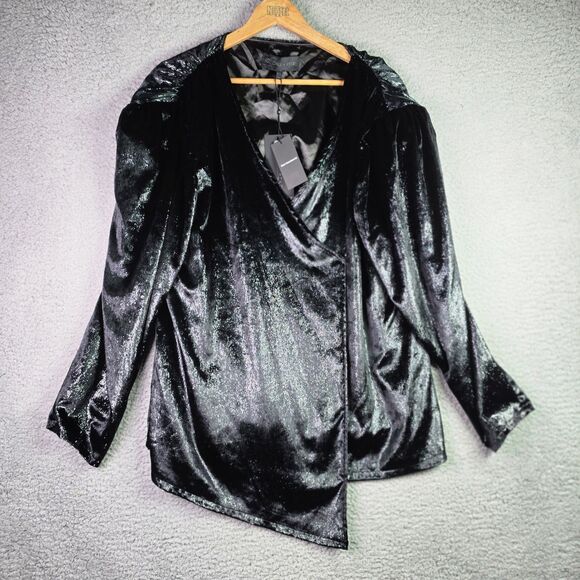 Kendall Kylie Black Sparkle Velvet Ruched Shoulders Party Jacket Size 14 16 NWT - Picture 1 of 16